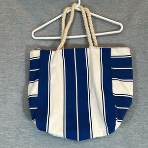 LANCÔME Beach Pool Vacation Swimming Nautical Canvas Beach Bag w/Rope Handles